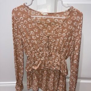 Peach Love California Floral Ruffle Blouse
